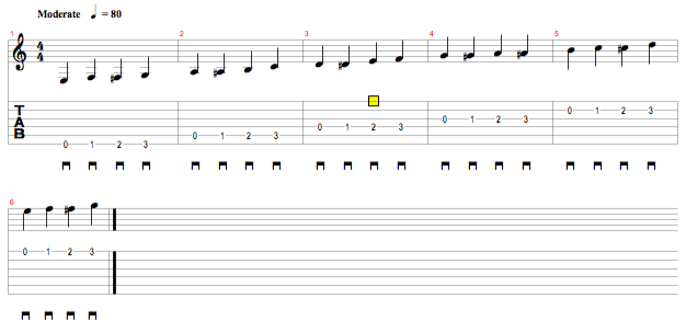 Exercice guitare débutant : chromatismes sur toutes les cordes